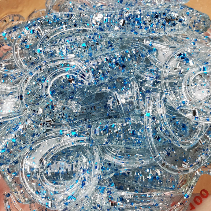 Color Code 0007 - Clear Plastic with Assorted Sized Silver and Blue Glitter 