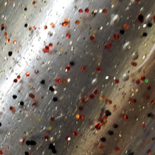 Load image into Gallery viewer, Color Code 0004 - Clear plastic with Small and Fine Red Glitter,  Small and Fine orange glitter, Small and Fine Black Glitter,  and Fine Holographic Gold Glitter
