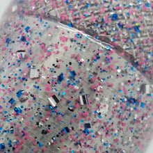 Load image into Gallery viewer, Color Code 0017: Clear Plastic with Pink Glitter, Silver Glitter, and Blue Glitter with UV