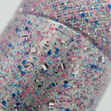 Load image into Gallery viewer, Color Code 0038: Clear plastic with pink glitter, blue glitter, silver glitter, holographic glitter
