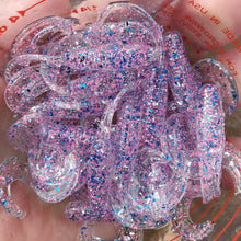 Load image into Gallery viewer, Color Code 0038:  Clear Plastic with pink glitter, blue glitter, silver glitter  (2 Inch Grub)

