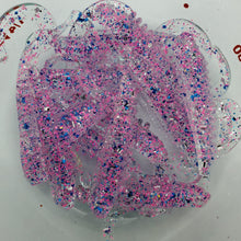 Load image into Gallery viewer, Color Code 0038: Clear Plastic with pink glitter, blue glitter, silver glitter (Jumping Jack)