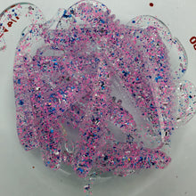 Load image into Gallery viewer, Color Code 0038:  Clear Plastic with pink glitter, blue glitter, silver glitter (Jumping Jack)
