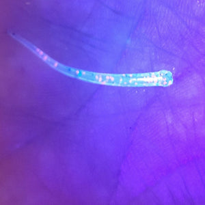 Color Code 0017: Clear Plastic with Pink Glitter, Silver Glitter, and Blue Glitter with UV (1.5 Inch DA Fry under UV Light))
