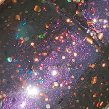 Load image into Gallery viewer, Color Code 0045: Purple Gorilla - Black Plastic with purple obake and assorted sized and assorted shaped orange, red, green, blue, black, copper, and black glitter