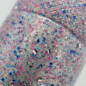 Birthday Cake (Color Code 0038) : Clear plastic with pink glitter, blue glitter, silver glitter