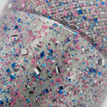 Load image into Gallery viewer, Color Code 0017: Clear Plastic with Pink Glitter, Silver Glitter, and Blue Glitter with UV
