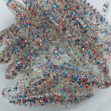Load image into Gallery viewer, Color Code 0041:  4th of July Firecracker version 5.0 - clear plastic and balanced blue, red, and silver fine and small glitter.
