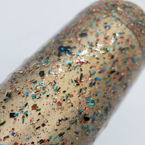 Color Code 0049 - Brown Abalone: Light Brown Plastic with Assorted Size and Shaped Emerald Glitter, Green Glitter, Blue Glitter, Fine Gold Glitter, Assorted Sized and Shaped Red Glitter, Copper Glitter